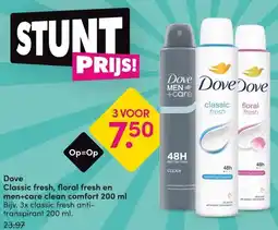 DA Dove Classic fresh, floral fresh en men+care clean comfort 200 ml aanbieding