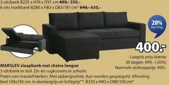 Jysk Marslev slaapbank met chaise longue aanbieding