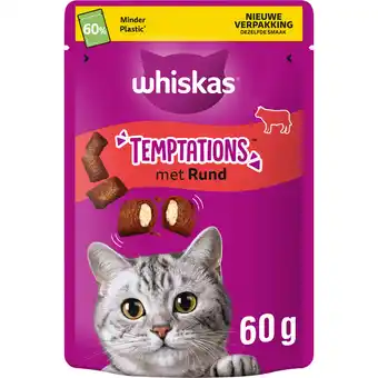 Jumbo Whiskas Temptations Kattensnacks met Rund 60 g aanbieding