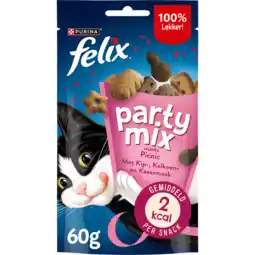Jumbo FELIX Party Mix Picnic met Kip-, Kaas- & Kalkoensmaak - Kattensnacks - 60g aanbieding