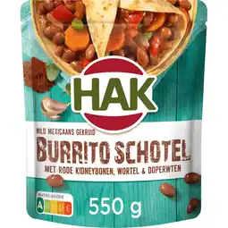 Jumbo HAK mild Mexicaans gekruid Burrito schotel met kidneybonen, wortel & doperwten 550g aanbieding