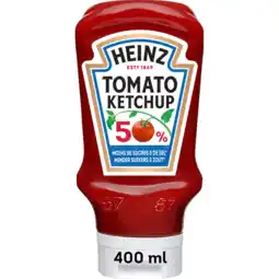 Jumbo Heinz Tomato Ketchup 50% Minder Suikers en Zout 400 ml aanbieding