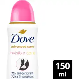 Jumbo Dove Advanced Care Anti-Transpirant Deodorant Spray Invisible Care 150 ML aanbieding