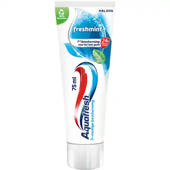 Jumbo Aquafresh Freshmint 3in1 tandpasta voor een frisse adem 75ml, recyclebare plastic tube en dop aanbieding