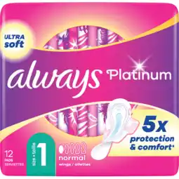 Jumbo Always Platinum Normal (Maat 1) Maandverband Met Vleugels 12 aanbieding
