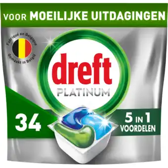 Jumbo Dreft Platinum All In One Vaatwastabletten, Original, 34 Capsules aanbieding