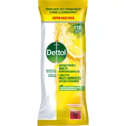 Jumbo Dettol Power & Fresh Multi-Reinigingsdoekjes Sprankelende Citroen & Limoen Super Maxi 110 Stuks aanbieding