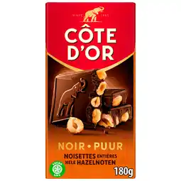 PLUS Côte d'Or Bloc chocoladereep puur hazelnoten aanbieding