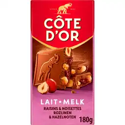 PLUS Côte d'Or Bloc Melk rozijn hazelnoot aanbieding