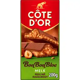 PLUS Côte d'Or BonBonBloc chocolade praliné hazelnoot aanbieding