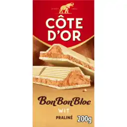 PLUS Côte d'Or BonBonBloc chocoladereep praliné wit aanbieding