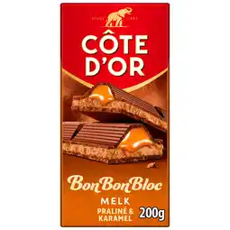 PLUS Côte d'Or BonBonBloc chocolade praliné karamel aanbieding