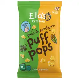 PLUS Ella's Kitchen Puff Pops Pea Sweetcorn 10+ snack bio aanbieding