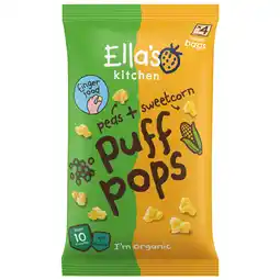 PLUS Ella's Kitchen Puff Pops Pea Sweetcorn 10+ snack bio aanbieding