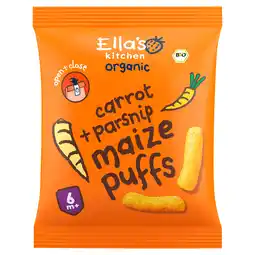 PLUS Ella's Kitchen 6+ Maize puffs carrot parsnip aanbieding