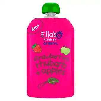 PLUS Ella's Kitchen 4+ Strawberry, rhubarb + apple aanbieding