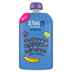 PLUS Ella's Kitchen 4+ Blueberries, Apples, Banana vanilla aanbieding