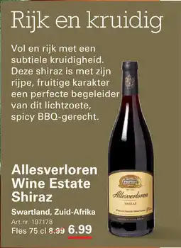 Sligro Allesverloren Wine Estate Shiraz aanbieding