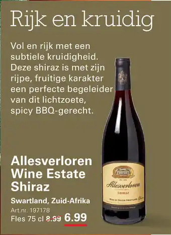 Sligro Allesverloren Wine Estate Shiraz aanbieding