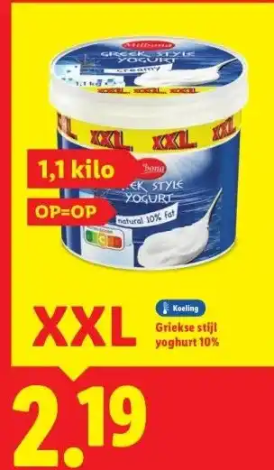 Lidl Griekse stijl yoghurt 10% aanbieding