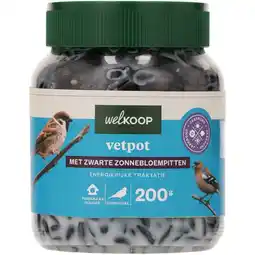 Welkoop Welkoop - Vetpot met Zwarte Zonnebloempitten -Tuinvogelvoer - 200gram aanbieding