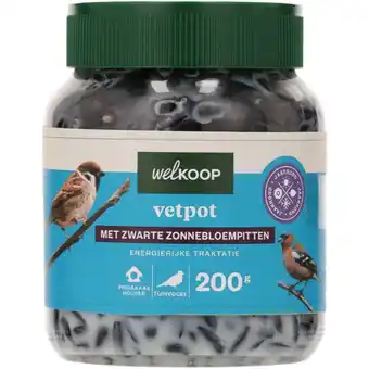 Welkoop Welkoop - Vetpot met Zwarte Zonnebloempitten -Tuinvogelvoer - 200gram aanbieding