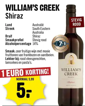 Dirck 3 William's creek Shiraz aanbieding