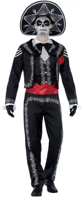 Amazon Day of the Dead Bones Costume Black (M) aanbieding