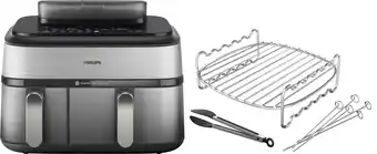 Coolblue Philips 5000 Series Dual Basket NA555/00 + Dubbellaagse kookset aanbieding