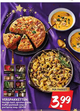 Dekamarkt Verspakketten Hartige Taart, Spruiten Gratin, Truffel Pastinaak Soep Of Prei Kerrie Soep aanbieding