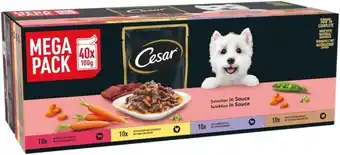 Amazon Cesar Selection in Sauce Premium natvoer voor honden, in portiezak, 4 soorten, 40 x 100 g aanbieding