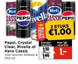 Vomar Voordeelmarkt Pepsi, Crystal Clear, Rivella of Hero Cassis aanbieding