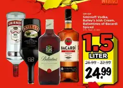 Vomar Voordeelmarkt Smirnoff Vodka, Bailey's Irish Cream, Ballantines of Bacardi Spiced XXL aanbieding