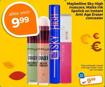 Trekpleister Maybelline Sky High mascara, Matte Ink lipstick en Instant Anti Age Eraser concealer aanbieding