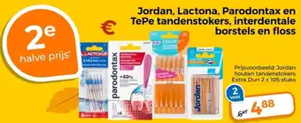 Trekpleister Jordan, Lactona, Parodontax en TePe tandenstokers, interdentale borstels en floss aanbieding