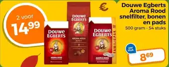Trekpleister Douwe Egberts Aroma Rood snelfilter, bonen en Pads aanbieding