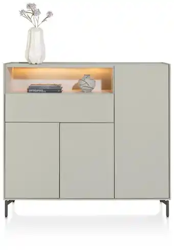 Xooon Noon, dressette 148 cm - 3-deuren + 1-lade + 1-niche (+ LED) - geheel silk grey aanbieding