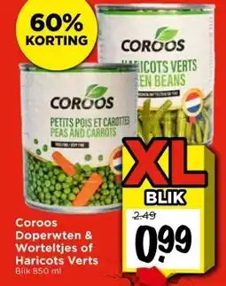 Vomar Voordeelmarkt Coroos Doperwten & Worteltjes of Haricots Verts aanbieding