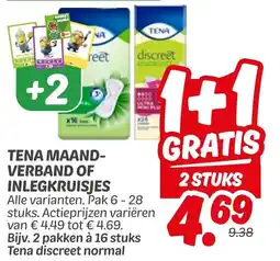 Dekamarkt Tena maand- verband of inlegkruisjes aanbieding