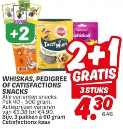 Dekamarkt Whiskas, pedigree of catisfactions snacks aanbieding