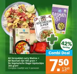 Albert Heijn AH Verspakket curry Madras + AH Basmati rijst + De Vegetarische Slager kipstuckjes aanbieding
