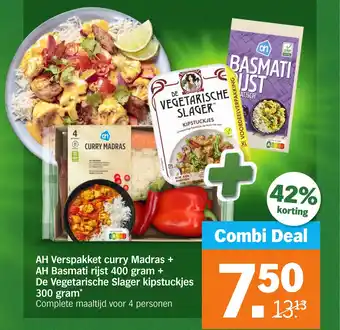 Albert Heijn AH Verspakket curry Madras + AH Basmati rijst + De Vegetarische Slager kipstuckjes aanbieding