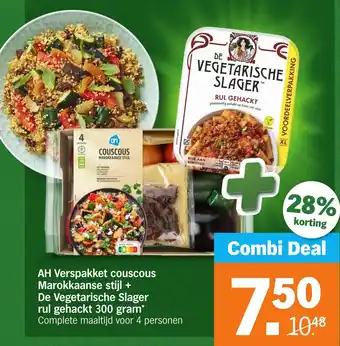 Albert Heijn AH verspakket couscous marokkaanse stijl + de vegetarische slager rul gehackt aanbieding