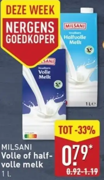 ALDI Milsani Volle of halfvolle melk aanbieding