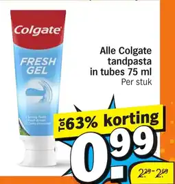 Albert Heijn Alle colgate tandpasta in tubes aanbieding