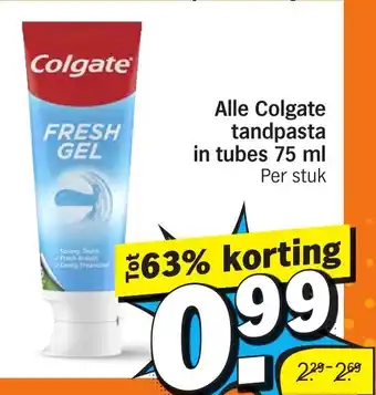 Albert Heijn Alle colgate tandpasta in tubes aanbieding