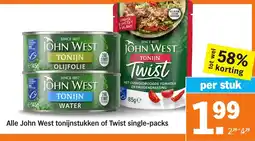 Albert Heijn Alle John West tonijnstukken of Twist single-packs aanbieding