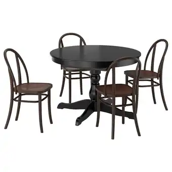 IKEA Ronde houten eettafel met 4 stoelen, metalen accenten, compact design aanbieding