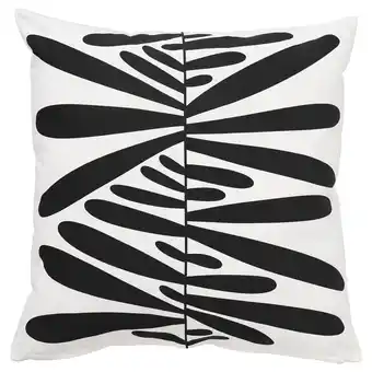 IKEA Majsmott kussen: gedurfd zwart abstract bladontwerp op wit katoenen vierkant kussen aanbieding