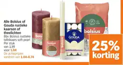 Albert Heijn Alle Bolsius of Gouda rustieke kaarsen of theelichten aanbieding